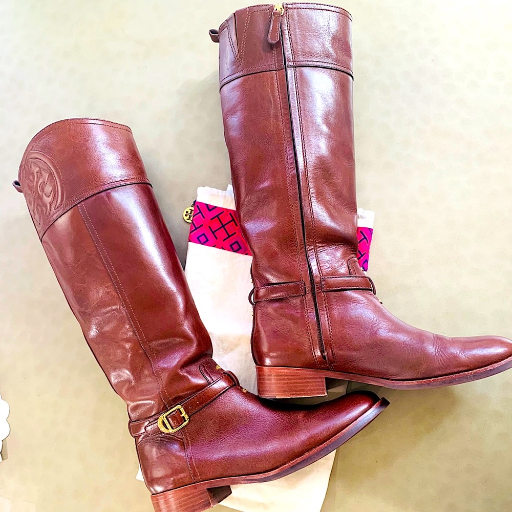 Tory Burch Marlene riding boot with gold buckle